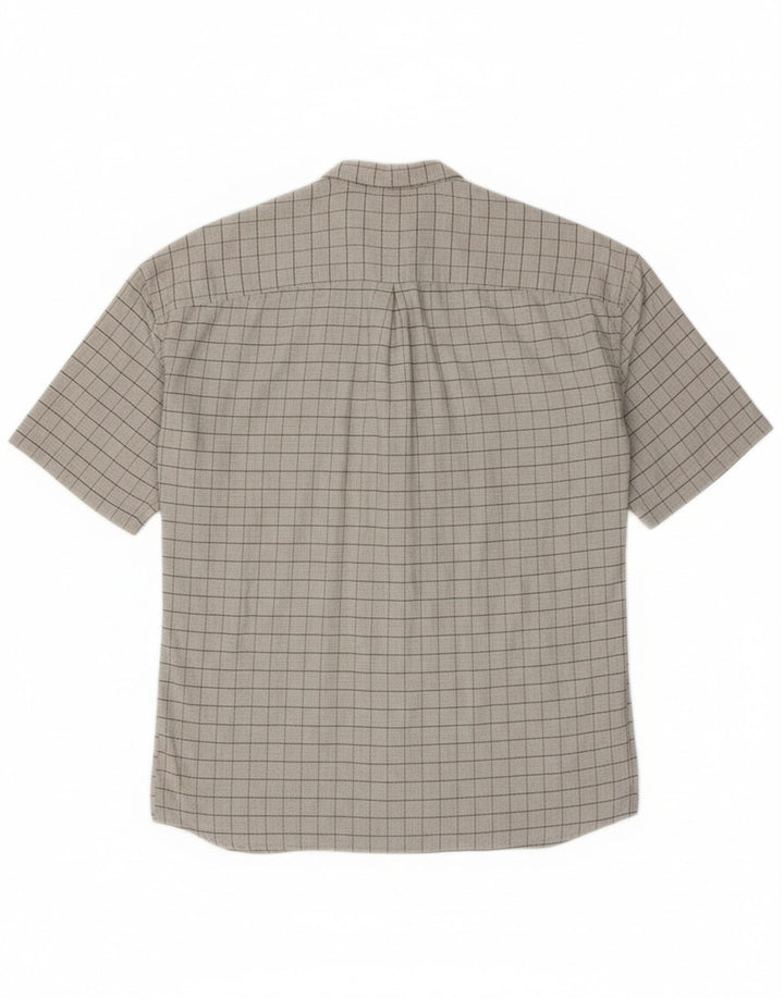 ERMENEGILDO ZEGNA Mens Short Sleeve Shirt Large Grey Check