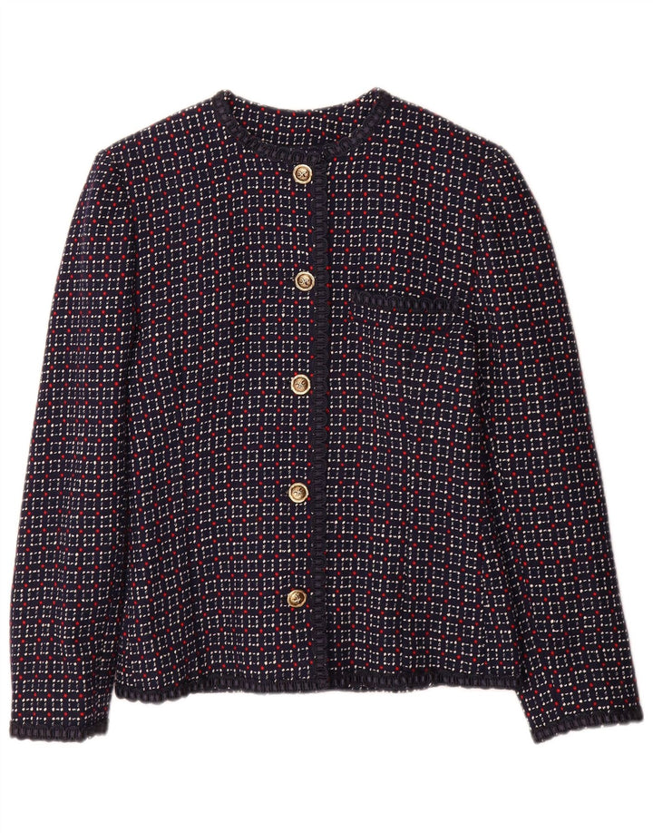 Vintage dame 5-knaps blazerjakke UK 10 Small Navy Blue Check