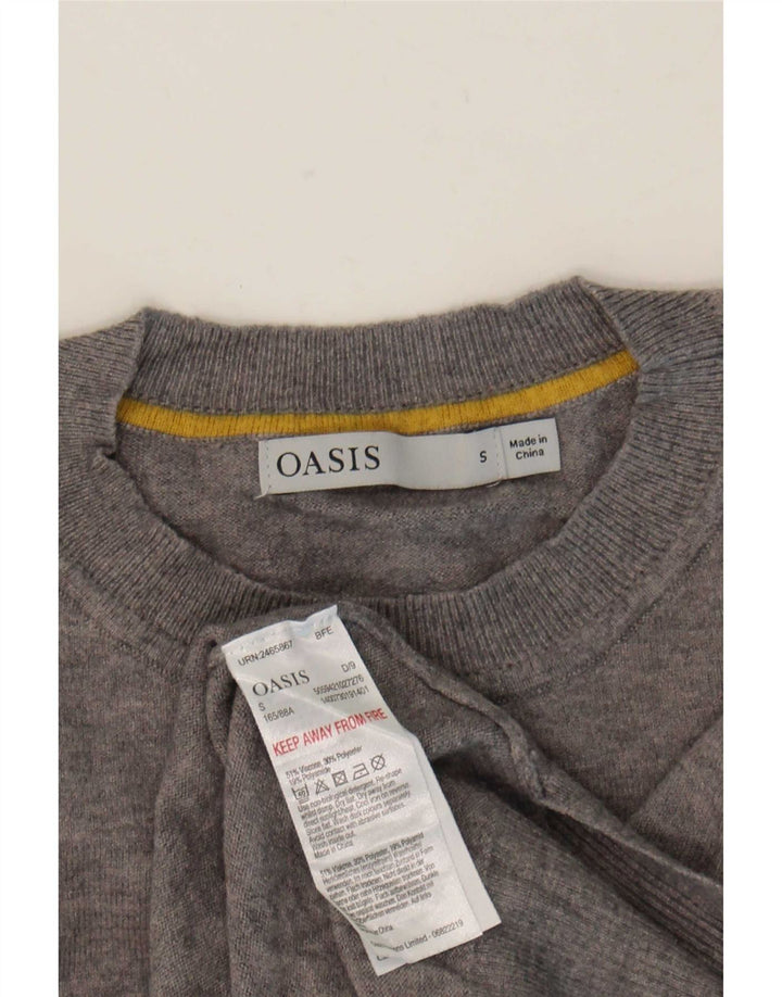 Oasis Dame Grafisk Oversized Crew Neck Jumper Sweater UK 10 Small Grey