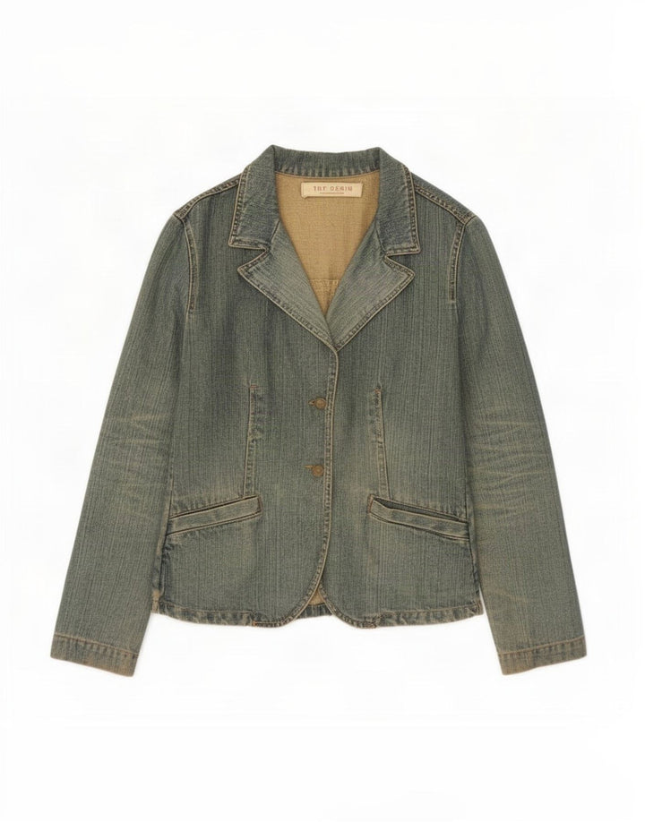 Zara Dame Trafaluc 2 Button Denim Blazer Jacket UK 12 Medium Blue Bomuld