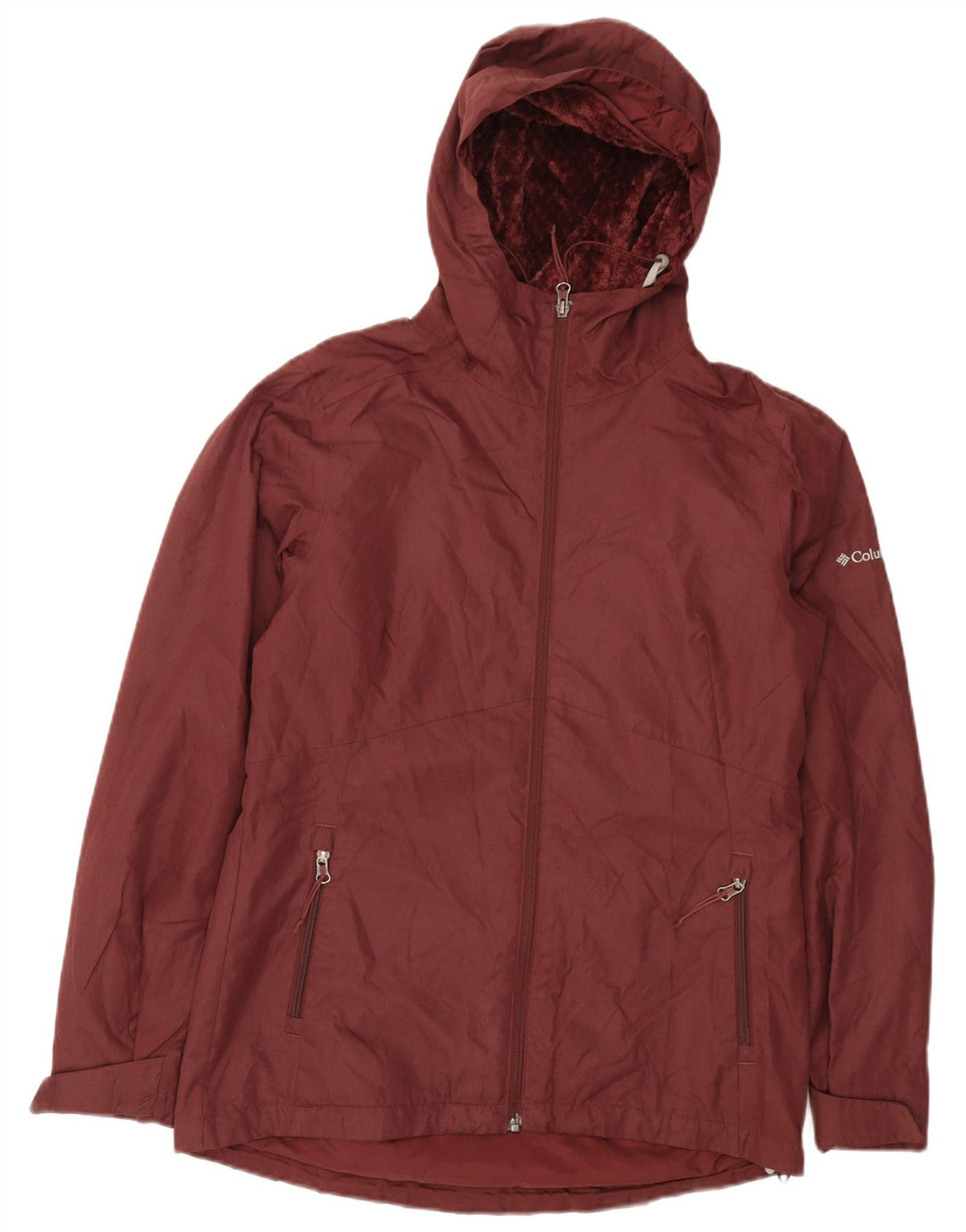 COLUMBIA Dame Hætte Oversized Windbreaker Jacket UK 10 Small Burgundy