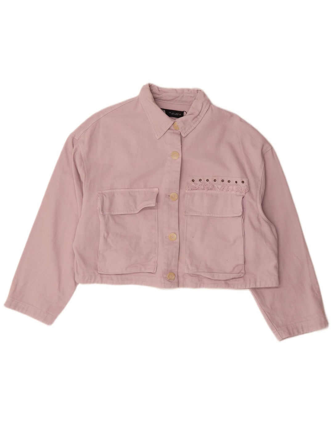 Zara Womens Crop Oversized denimjakke UK 16 Large Pink Cotton
