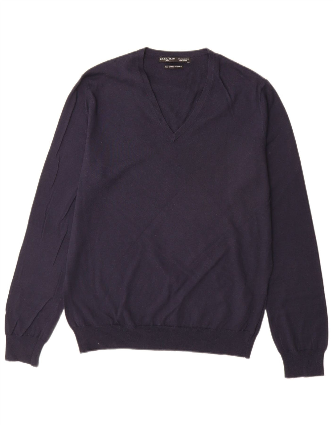 Zara Herre V-hals sweater Stor marineblå bomuld