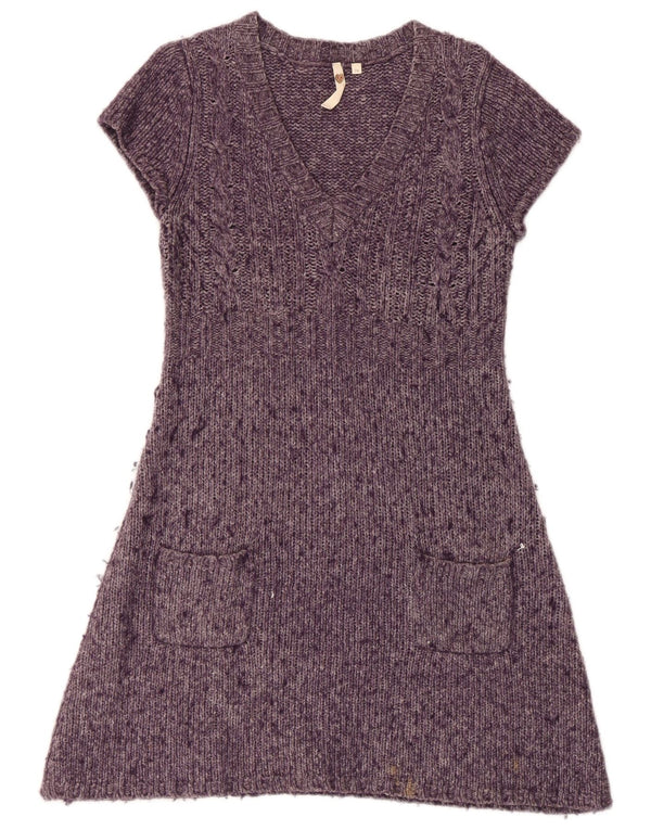 White Stuff Dame Kortærmet Jumper Dress UK 14 Medium Lilla Flecked