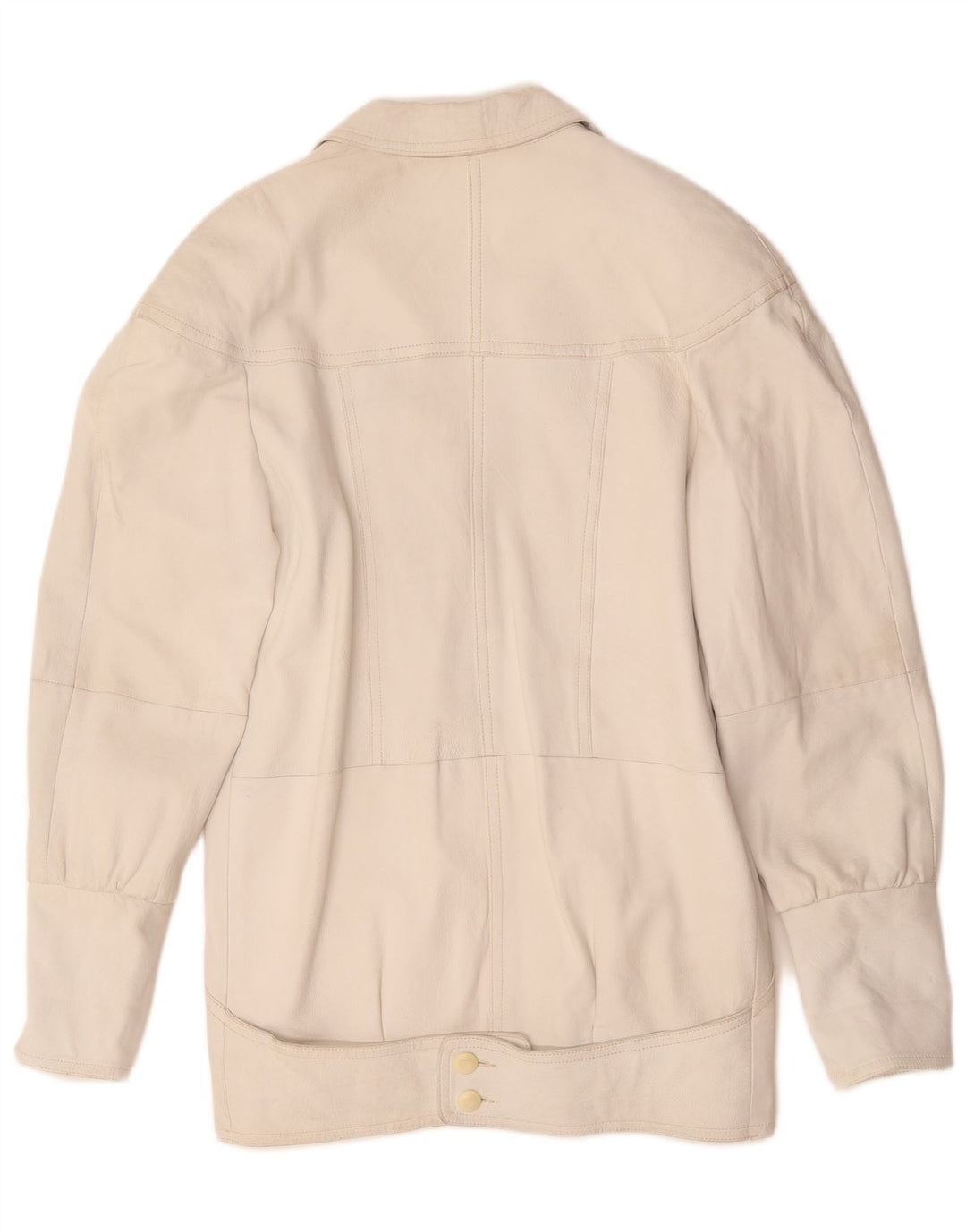 VINTAGE Oversized læderfrakke til kvinder EU 40 Medium hvidt læder