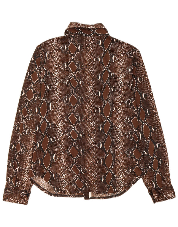 Vintage dameskjorte bluse UK 12 Medium Brown Animal Print Polyester