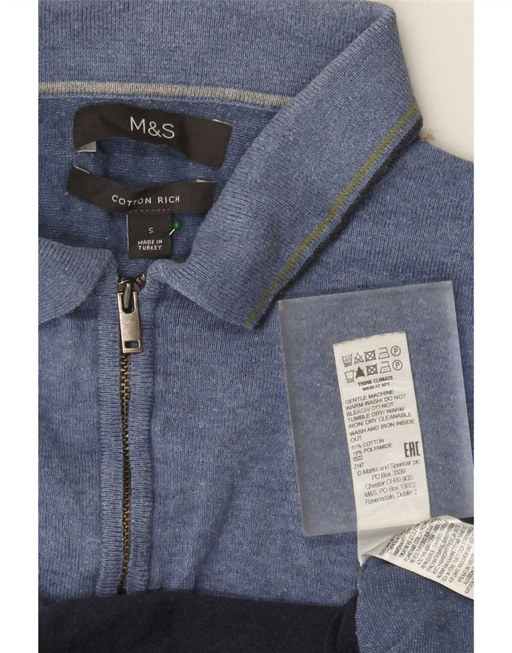 Marks & Spencer Herre Polo Neck sweater Small Blue Colourblock Bomuld