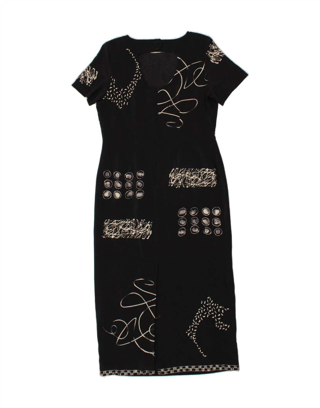 MICHEL AMBERS Womens Abstract Pattern Maxi Dress UK 14 Large Black Vintage Michel Ambers and Second-Hand Michel Ambers from Messina Hembry 