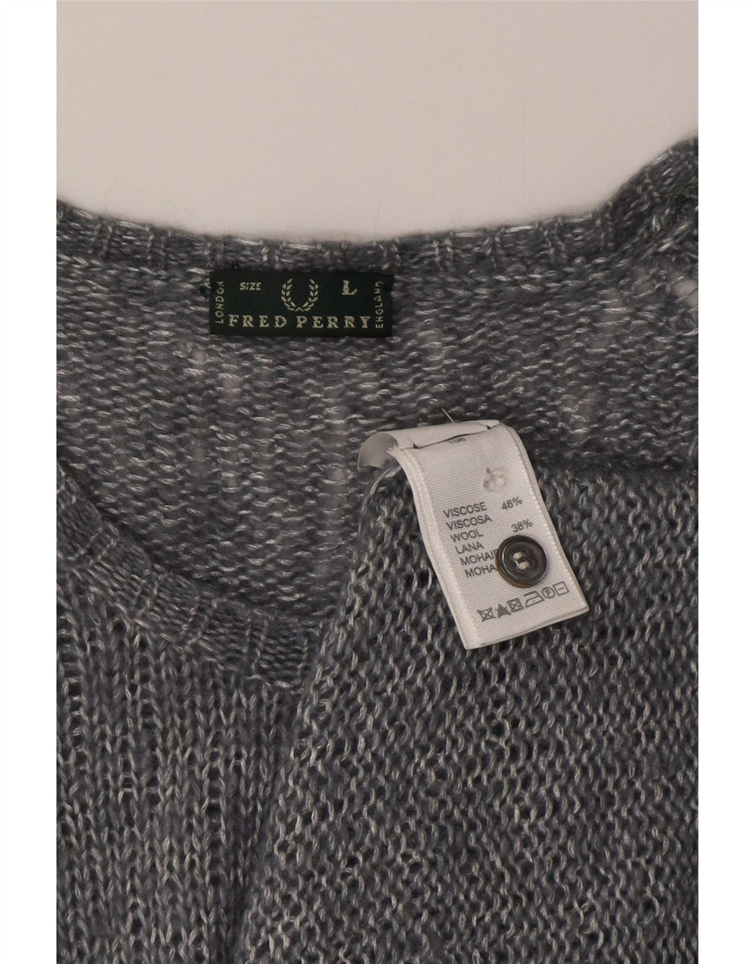 Fred Perry Dame Cardigan Sweater UK 14 Large Grå Flecked Viscose