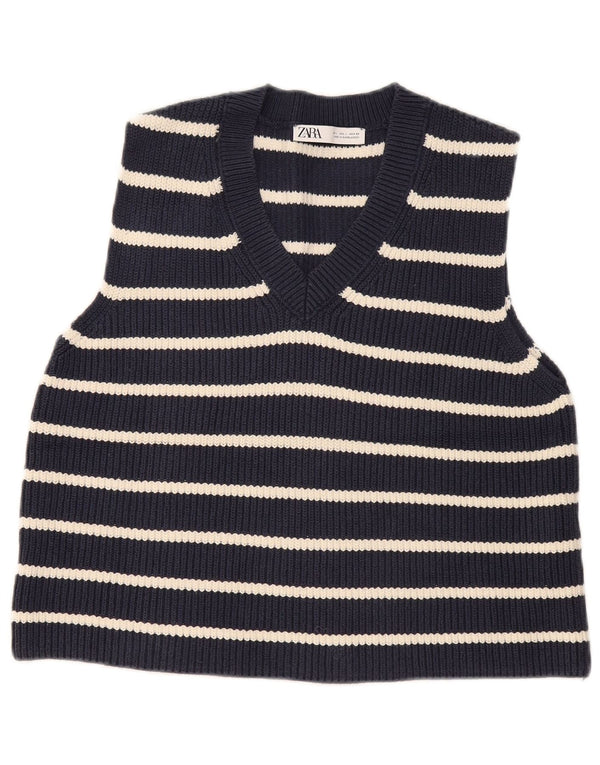 Zara Dame Vest Tank Top UK 16 Stor Marineblå Stribet