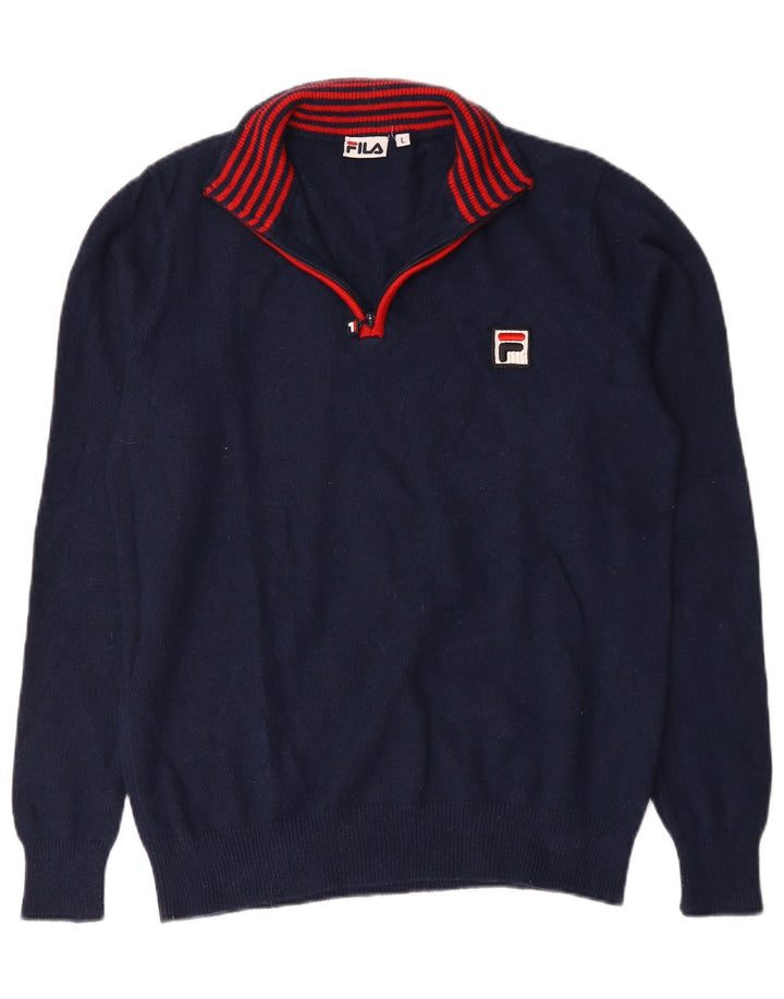 Fila Herre Zip Neck Jumper Sweater Large Navy Blue Nylon