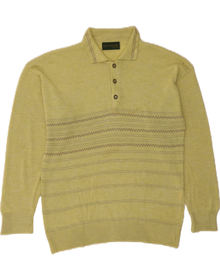 SETTEBELLO Mens Polo Neck Jumper Sweater Medium Green Striped Vintage Settebello and Second-Hand Settebello from Messina Hembry 