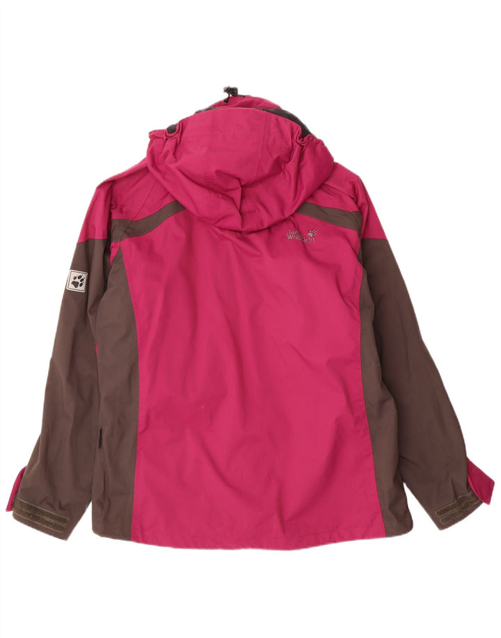 JACK WOLFSKIN Womens Hooded Rain Jacket UK 12/14 Medium Pink Colourblock