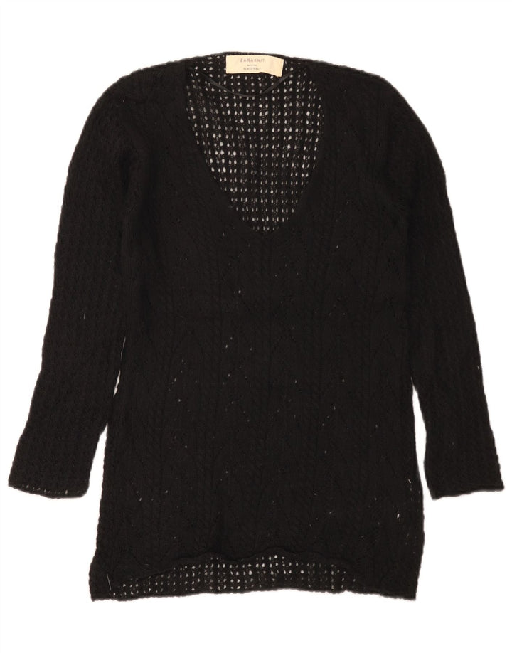 Zara Dame V-hals sweater UK 12 Medium Sort Akryl