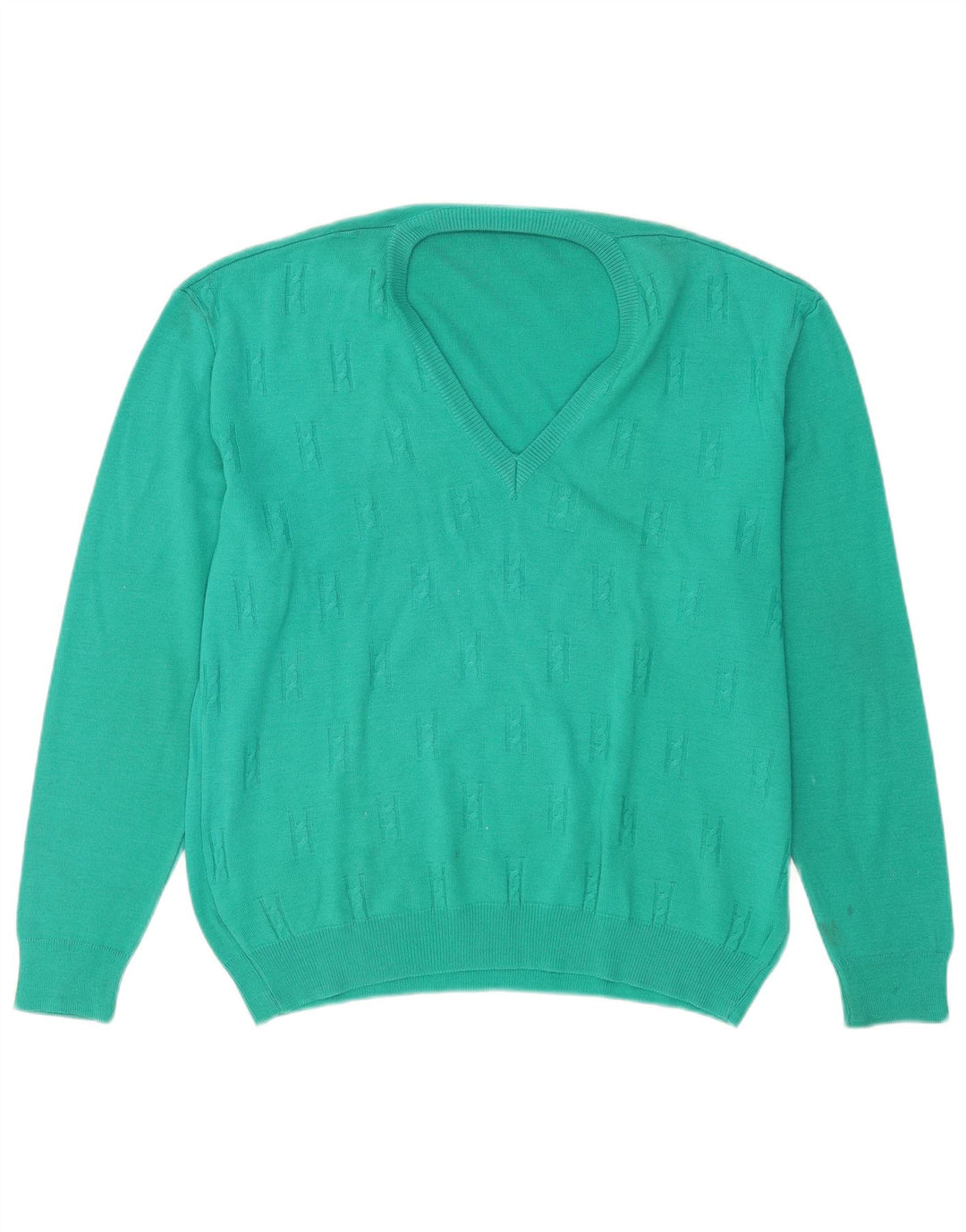 Vintage Herre V-hals sweater Stor turkis uld