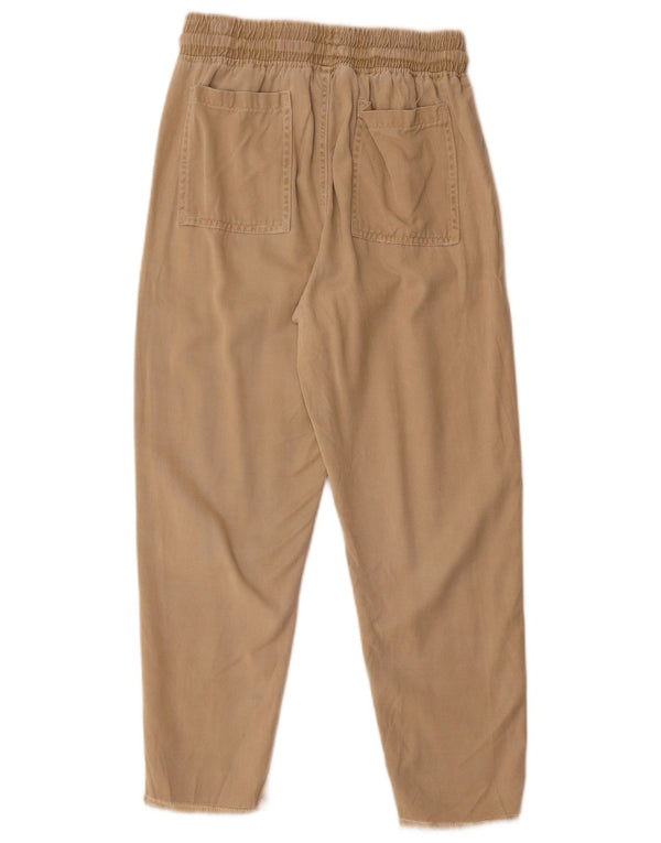 Zara Dame Slim Cropped Trousers XS W24 L25 Beige Lyocell