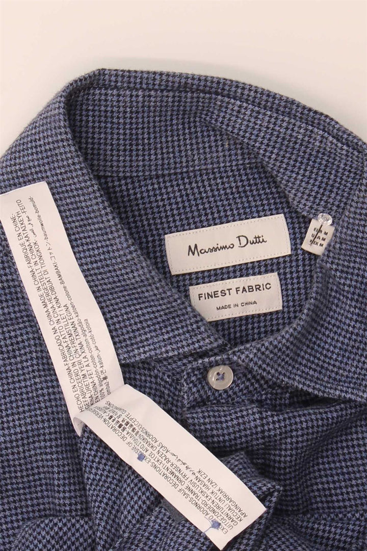 MASSIMO DUTTI Mens Shirt Medium Navy Blue Houndstooth Cotton