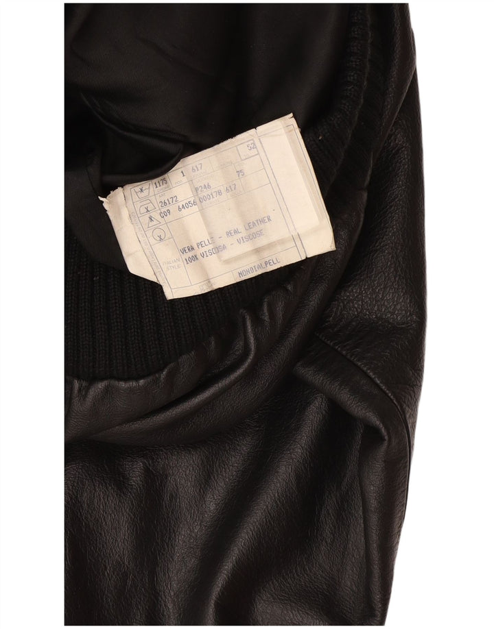 Vintage Herre Militær Læderjakke IT 52 XL Sort Læder