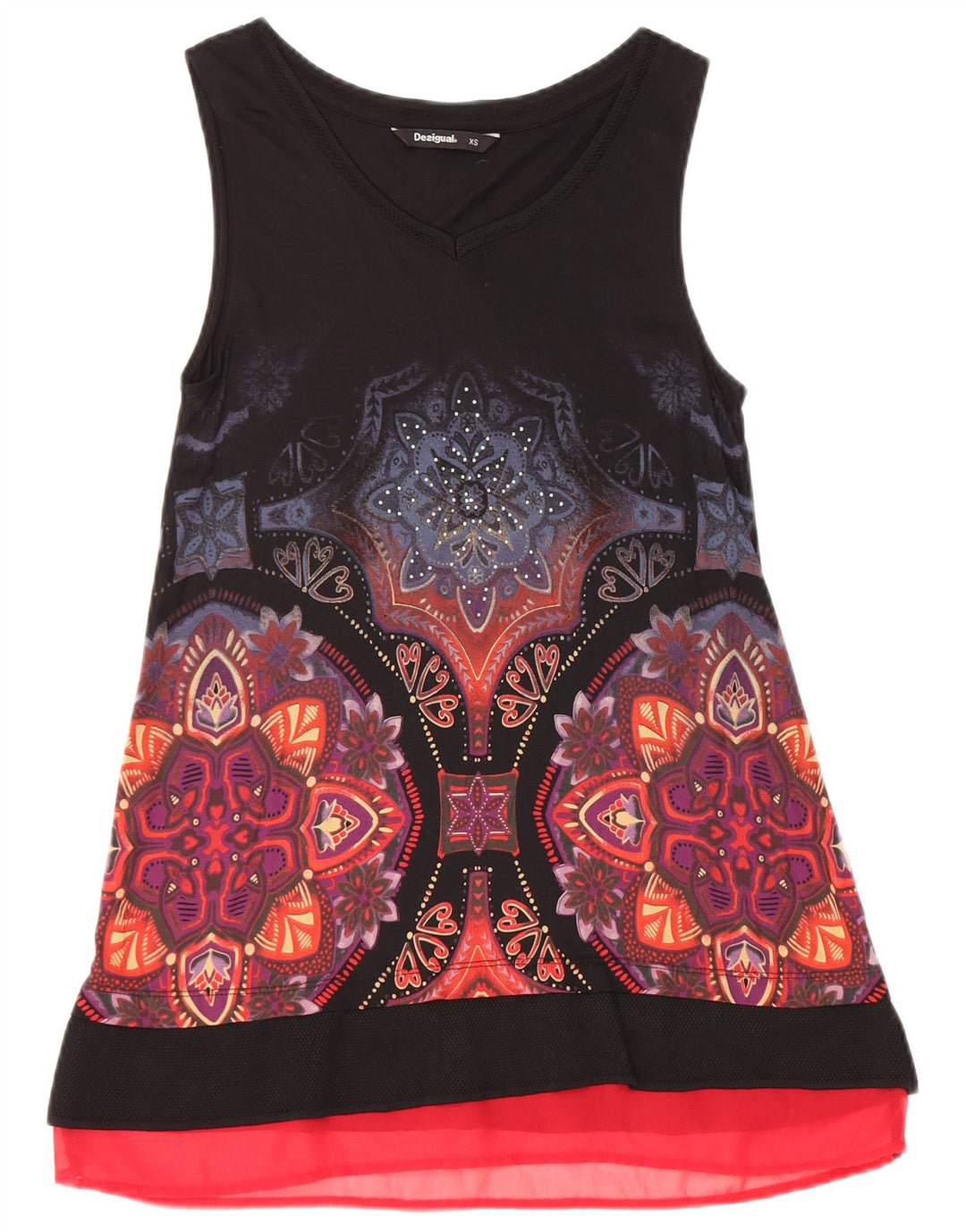 Desigual kvinders abstrakt mønster ærmeløs tunika top UK 6 XS Sort