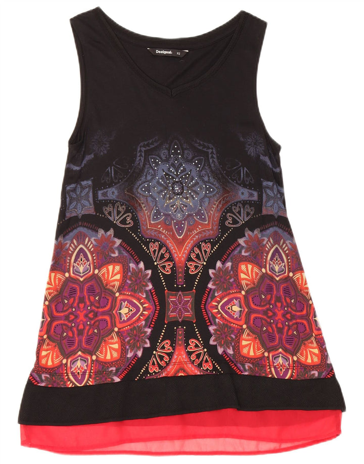 Desigual kvinders abstrakt mønster ærmeløs tunika top UK 6 XS Sort
