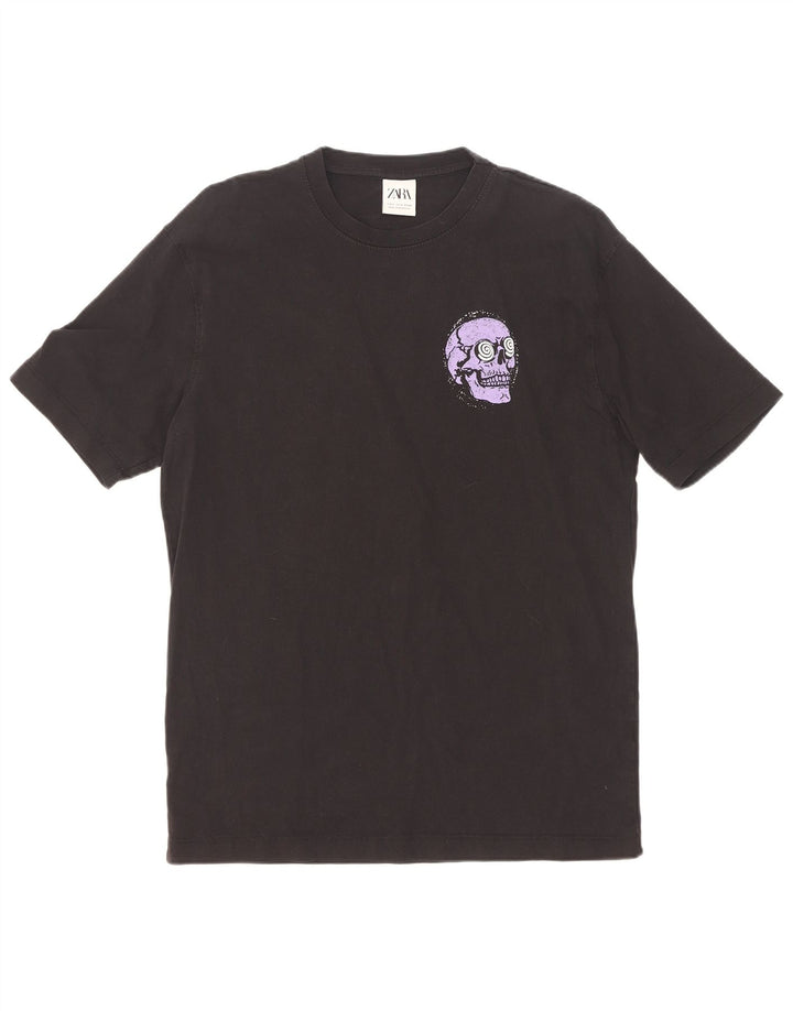 Zara Herre grafisk T-shirt top lille sort bomuld
