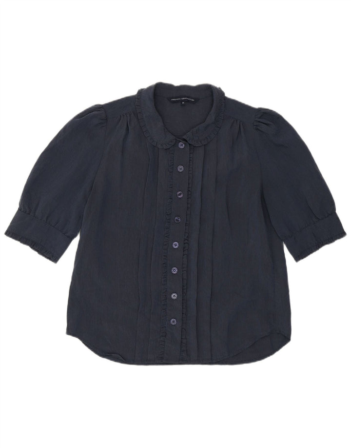 French Connection Dame Flæse Front Shirt Bluse UK 12 Medium Navy Blue