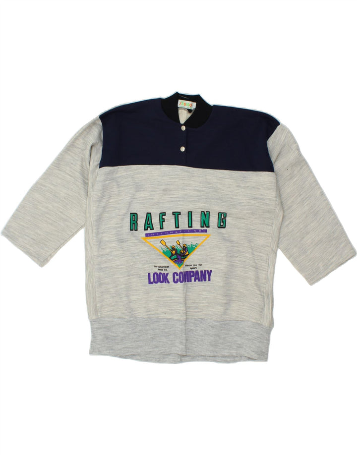 VINTAGE Womens Oversized Graphic Sweatshirt Jumper UK 14 Medium Grey Vintage Vintage and Second-Hand Vintage from Messina Hembry 