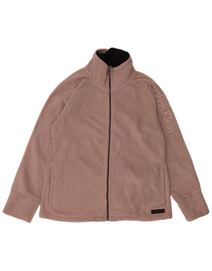 CALVIN KLEIN Grafisk fleecejakke til kvinder UK 16 Large Pink Polyester