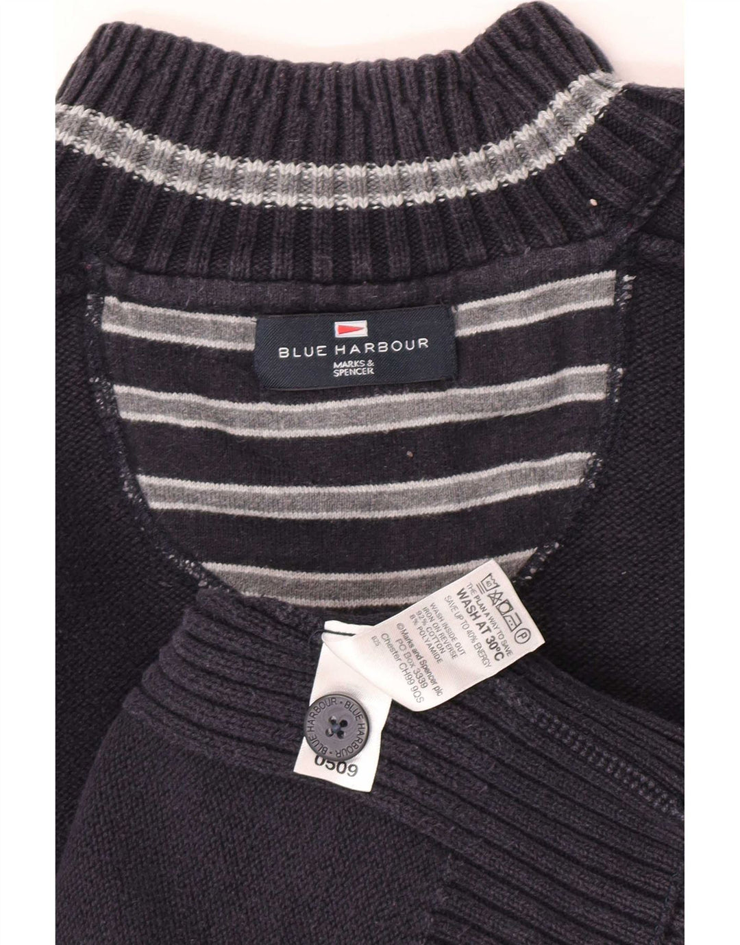 Marks & Spencer Herre Blue Harbor Button Neck Sweater XL Navy Cotton