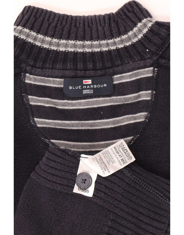 Marks & Spencer Herre Blue Harbor Button Neck Sweater XL Navy Cotton