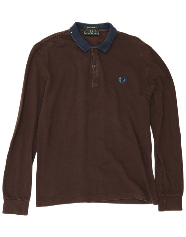 Fred Perry Langærmet Rugby Polo Shirt XL Brun Colourblock Bomuld