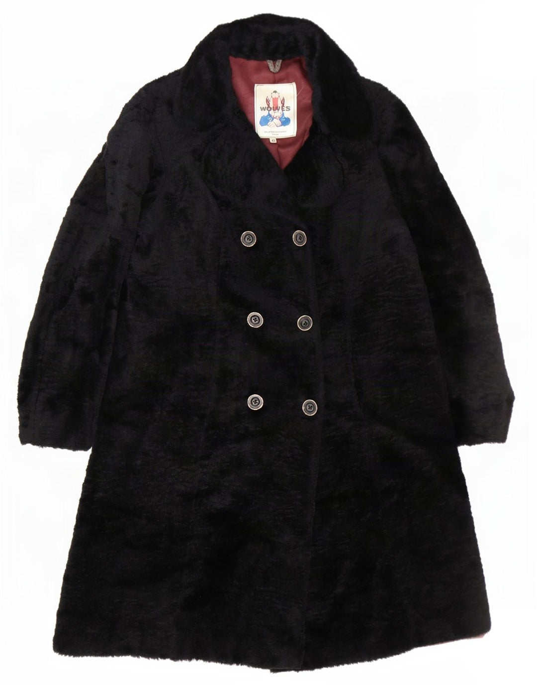 Vintage Dame imiteret Pels Dobbeltradet Frakke IT 48 XL Sort