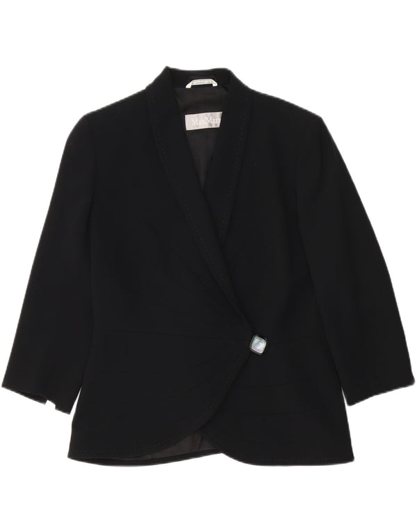 Max Mara Dame 3/4 ærmer 1 knap blazerjakke UK 12 Medium Sort Rayon