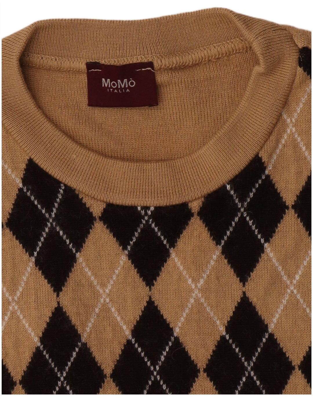 Momo Herre Crew Neck Jumper Sweater Small Beige Argyle/Diamond