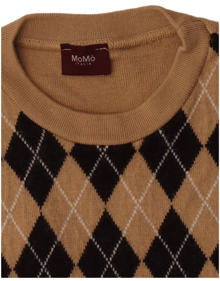 Momo Herre Crew Neck Jumper Sweater Small Beige Argyle/Diamond