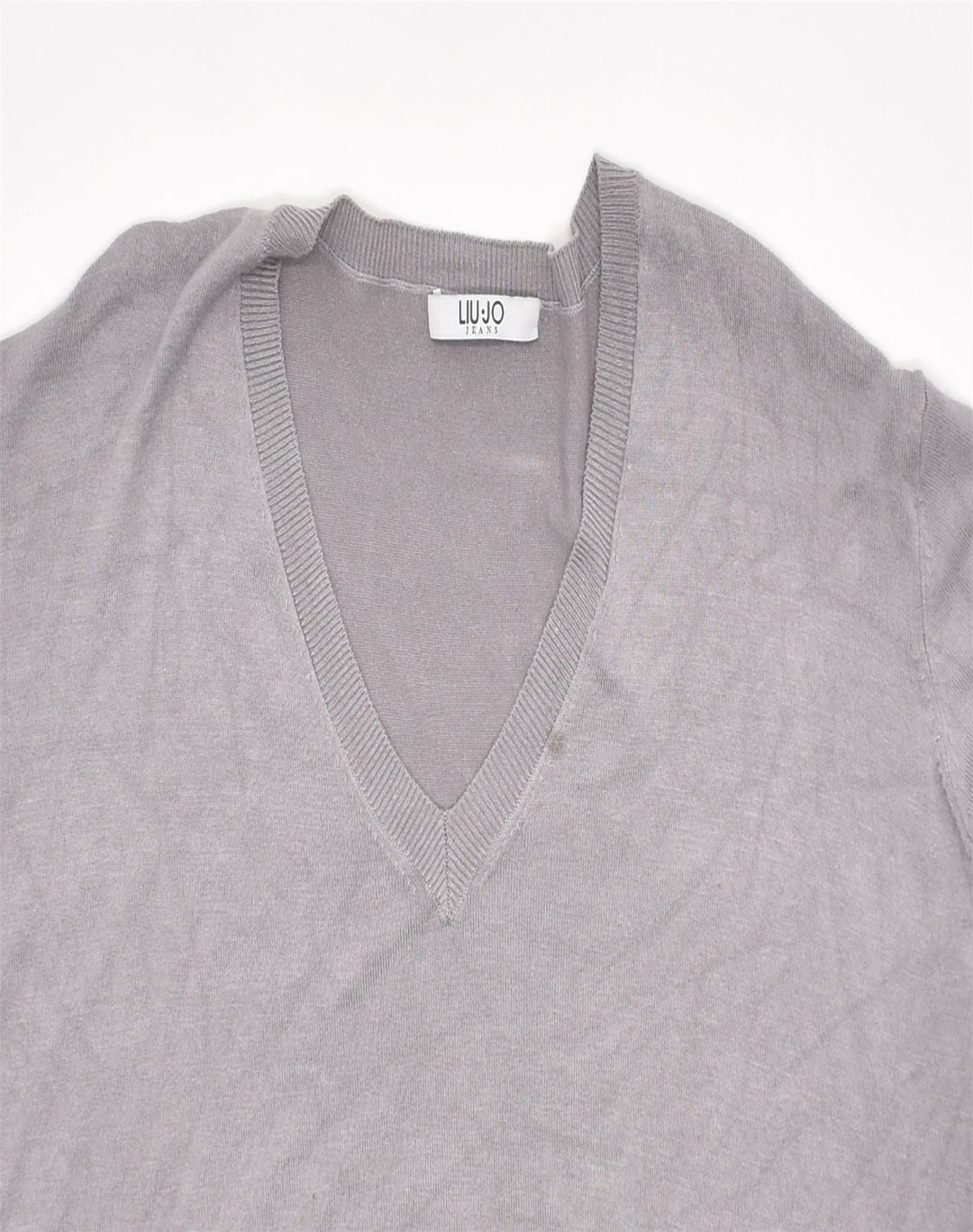 LIU JO Womens V-Neck Jumper Sweater UK 22 3XL Grey Viscose | Vintage | Thrift | Second-Hand | Used Clothing | Messina Hembry 