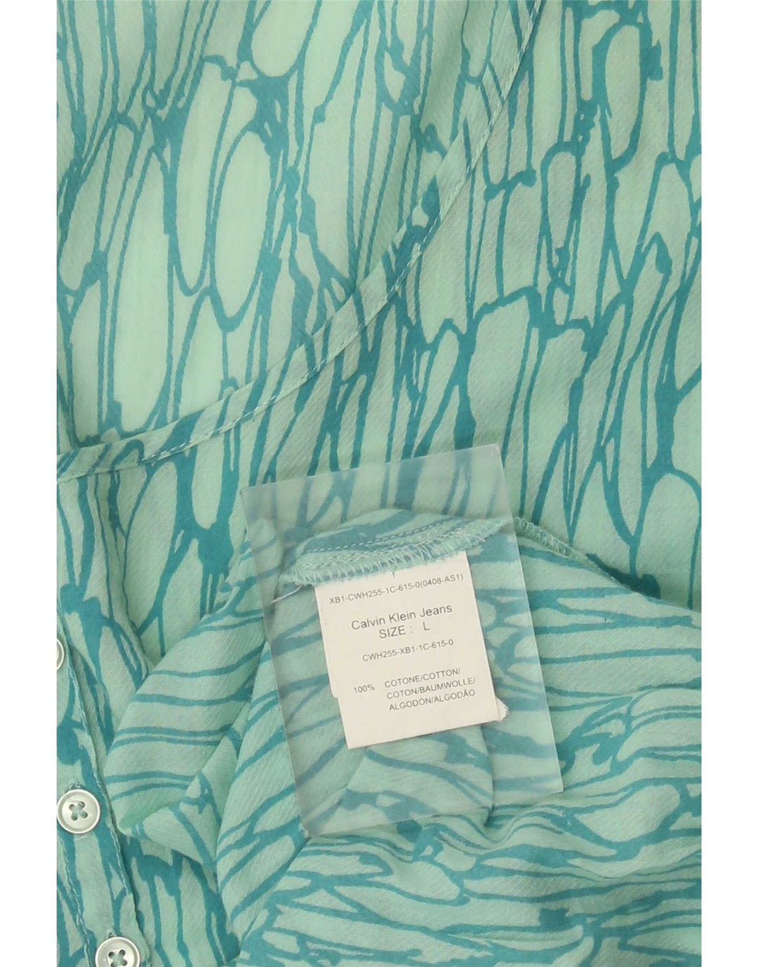 Calvin Klein Jeans Dame Abstrakt mønster bluse Top UK 16 Large Green