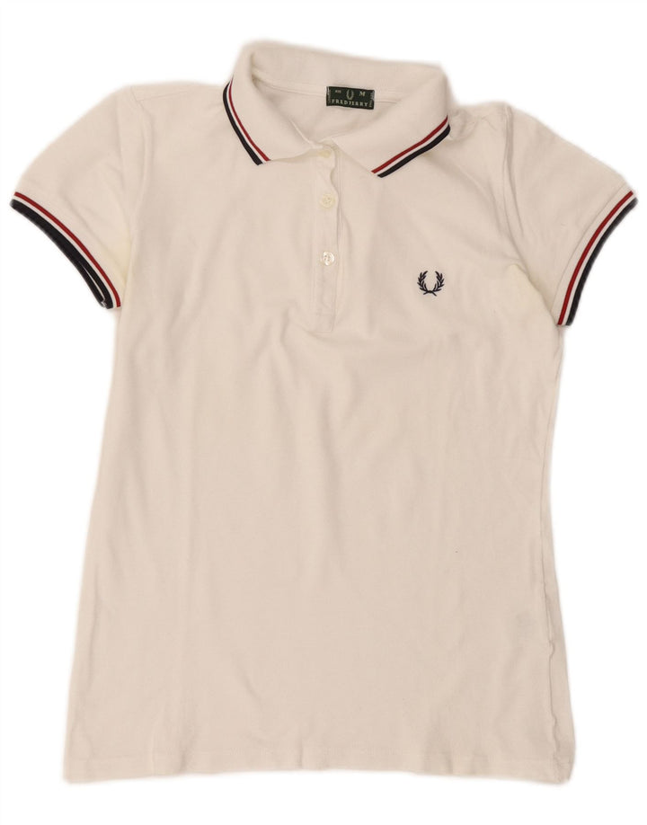 Fred Perry Dame Polo Shirt UK 14 Medium White Bomuld