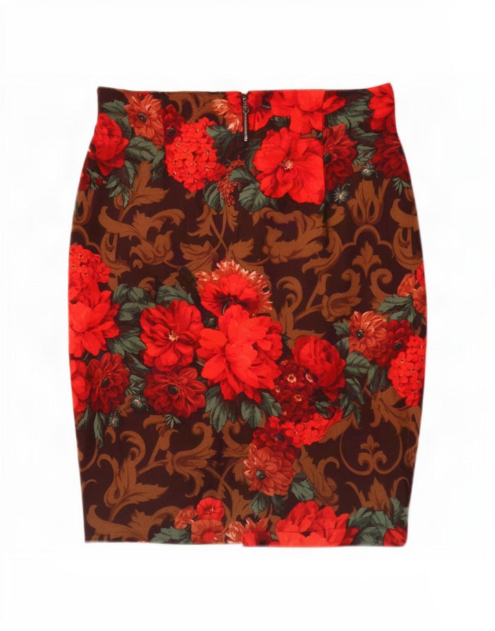Vintage Blyantnederdel til kvinder W30 Medium Red Floral Virgin Wool