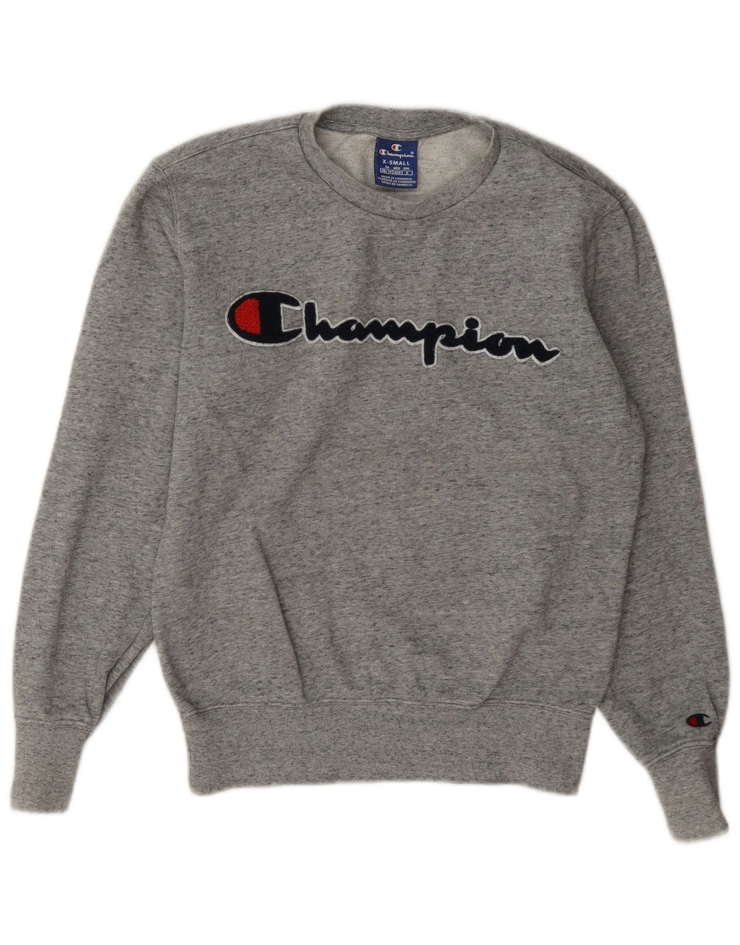 Champion Dame Grafisk Oversized Sweatshirt Jumper UK 6 XS Grå Flecked