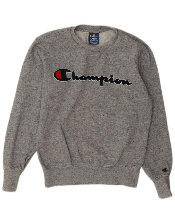 Champion Dame Grafisk Oversized Sweatshirt Jumper UK 6 XS Grå Flecked