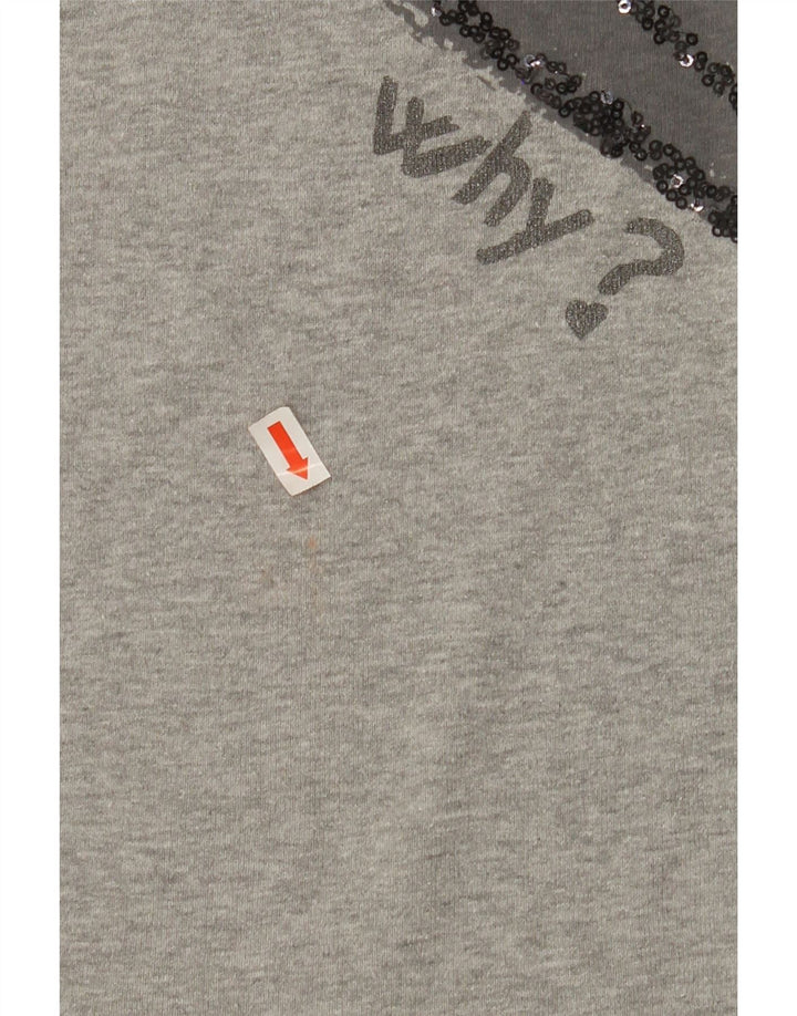 DESIGUAL Womens Graphic Top Long Sleeve UK 10 Small Grey Heart Vintage Desigual and Second-Hand Desigual from Messina Hembry 