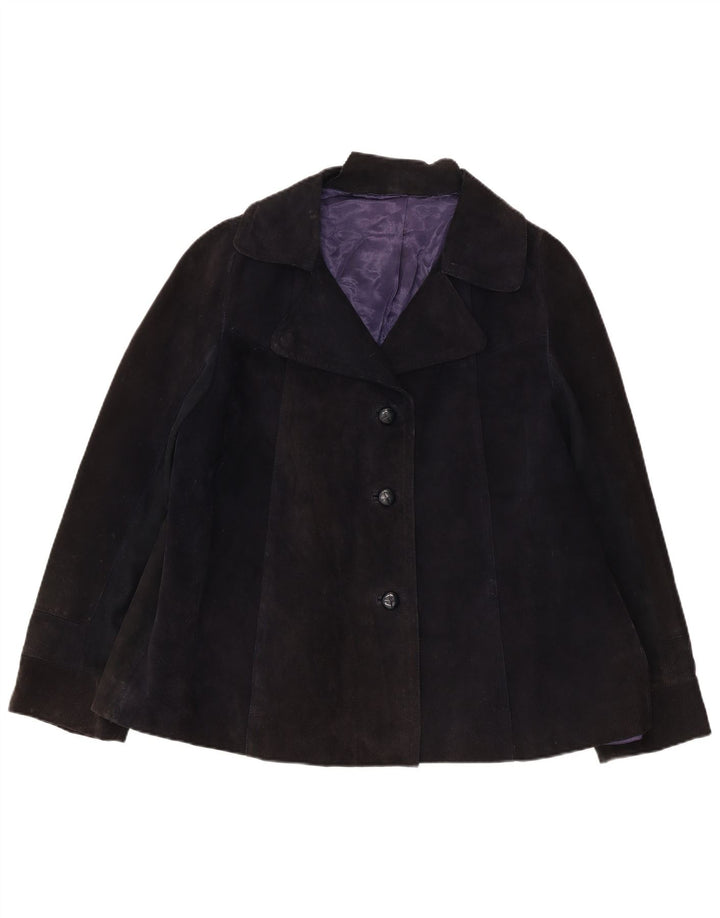 Vintage Dame 3-knaps Ruskind Blazer Jacket UK 16 Large Navy Blue