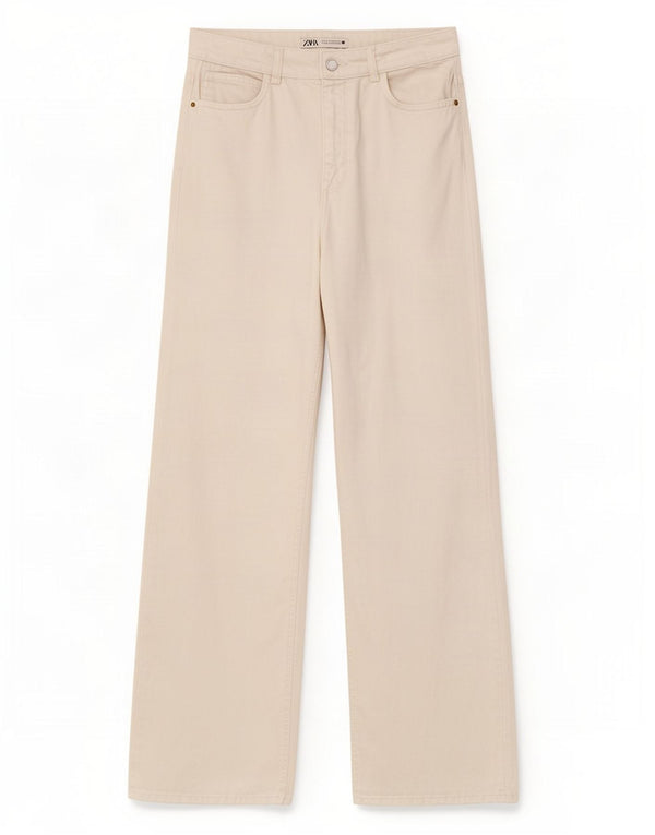 Zara Dame Jeans med brede ben EU 40 Medium W30 L29 Hvid