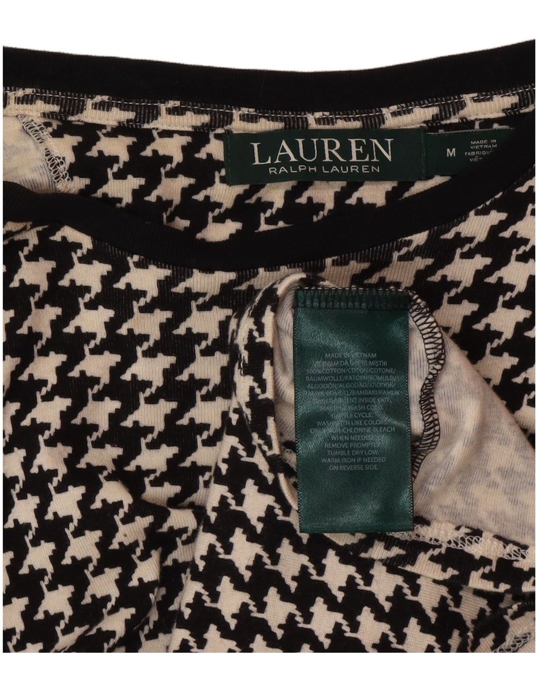 Ralph Lauren Damebluse Top UK 12 Medium Black Houndstooth Bomuld
