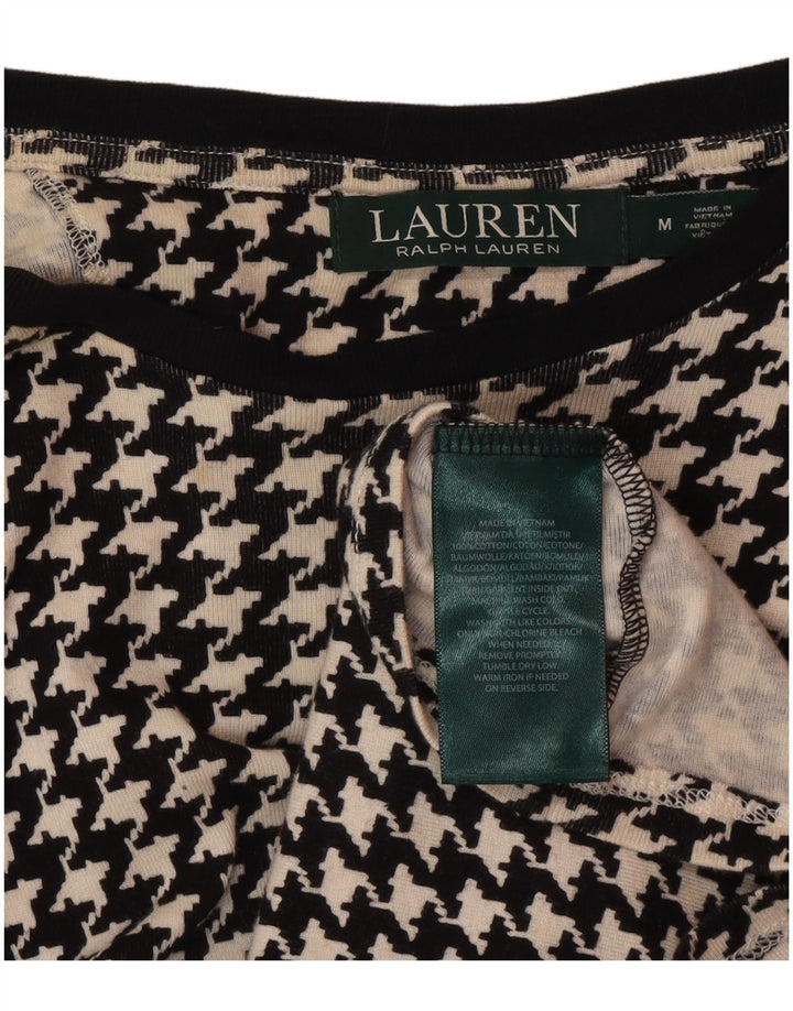 Ralph Lauren Damebluse Top UK 12 Medium Black Houndstooth Bomuld