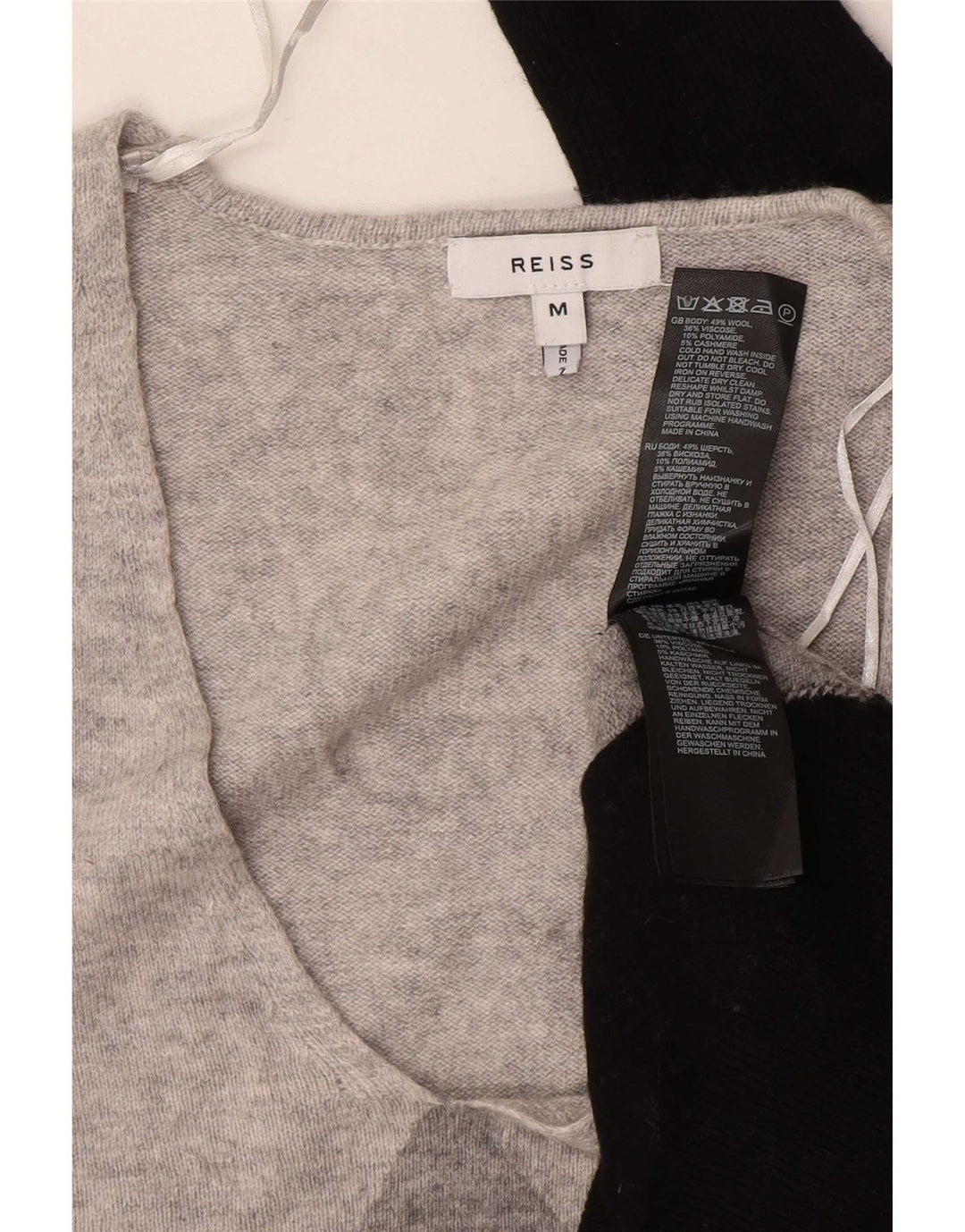 Reiss Dame V-hals sweater UK 14 Medium Grey Colourblock Uld