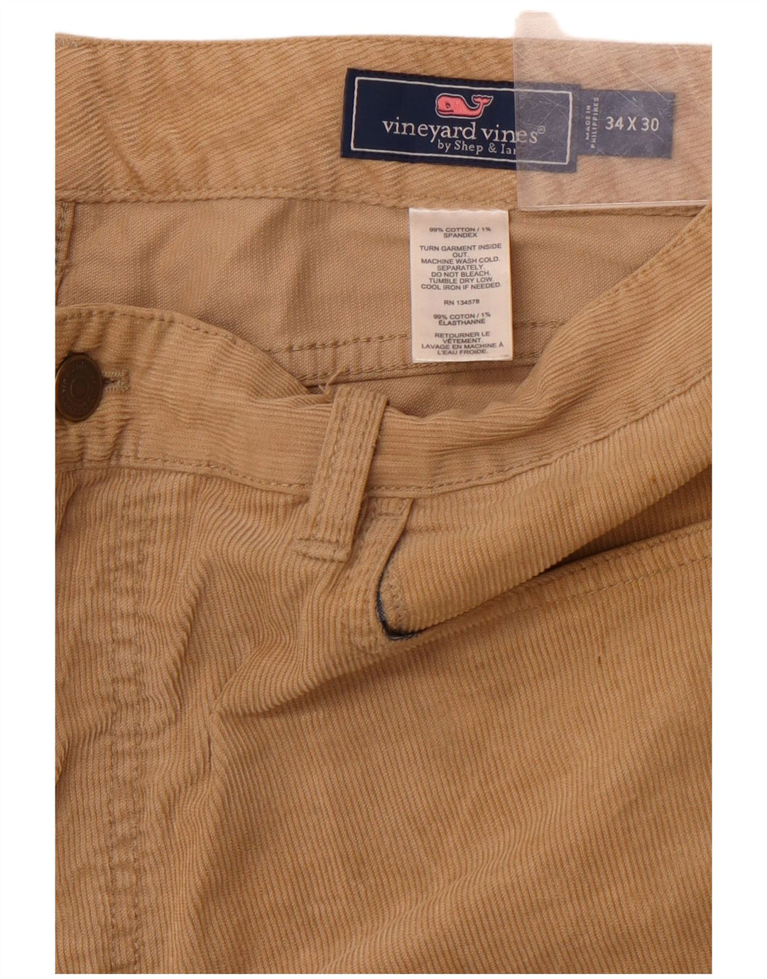VINEYARD VINES Herre fløjlsbukser W34 L30 Beige Bomuld