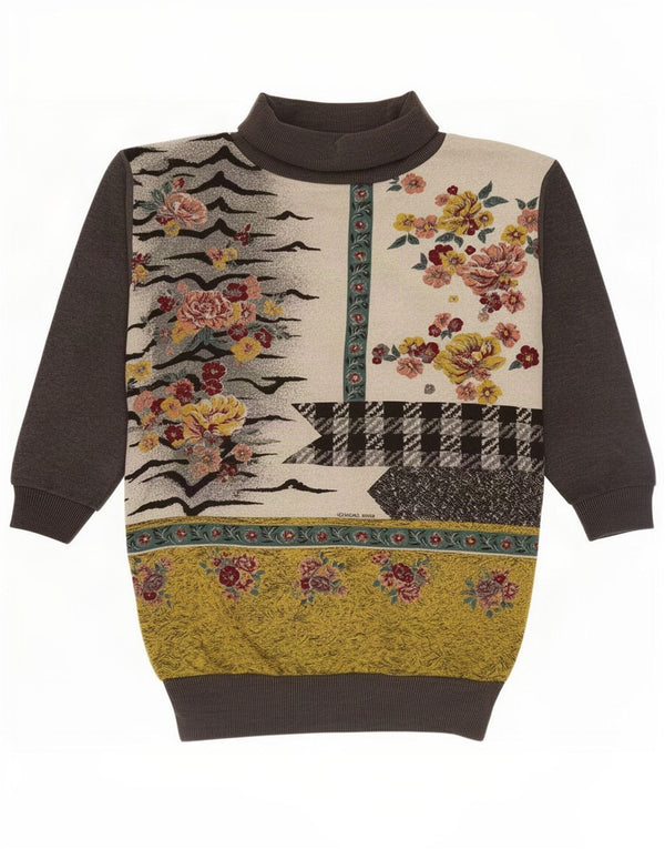 Vintage Dame Longline Sweatshirt Jumper UK 10/12 Small Grey Floral