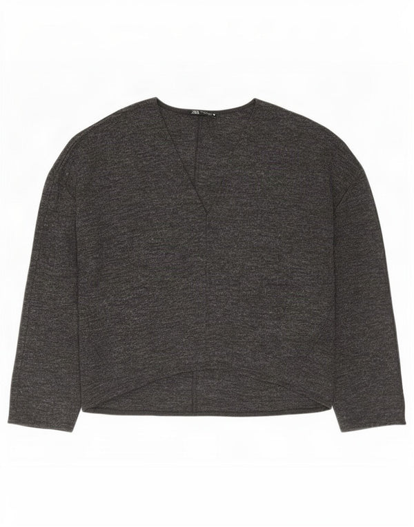 Zara Dame Oversized Bluse Top UK 10 Small Grå Flecked Polyester